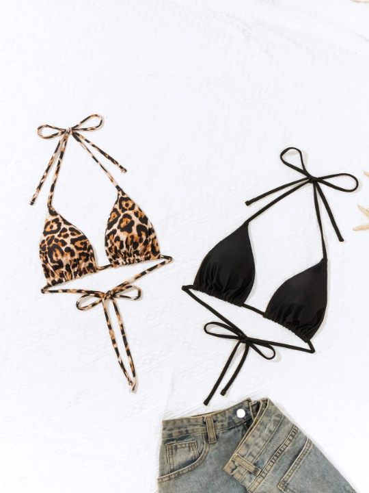 Swim Vcay Halter Neck Swimsuit Top, Bikini Outfit Beach Swimwear Bathing Suit Summer