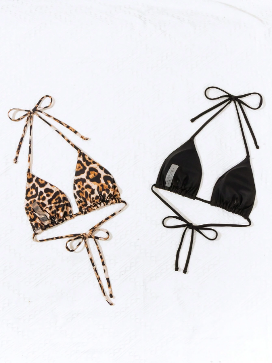 Swim Vcay Halter Neck Swimsuit Top, Bikini Outfit Beach Swimwear Bathing Suit Summer