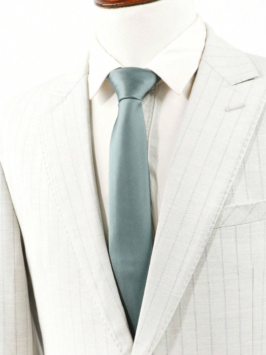 1pc Men's Fashionable Solid Color Teal Blue 1200 Needle High Density Diagonal Striped Necktie, Suitable For Business And Daily Wear