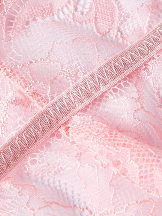 ROMWE Goth Women's Eyelash Lace Hollow Out Bodysuit Sexy Lingerie