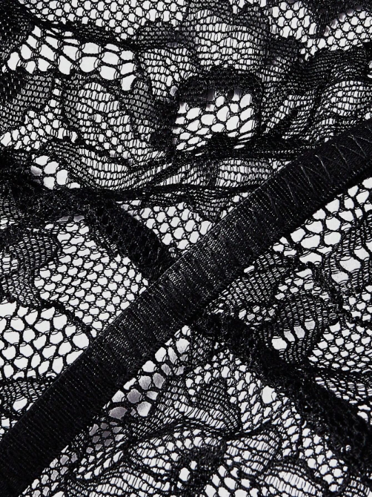 ROMWE Goth Women's Eyelash Lace See-Through Bodysuit Lingerie