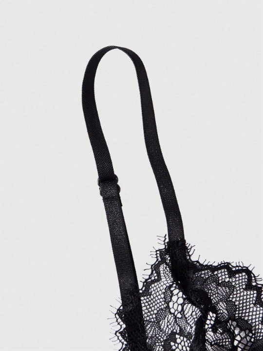 ROMWE Goth Women's Eyelash Lace See-Through Bodysuit Lingerie