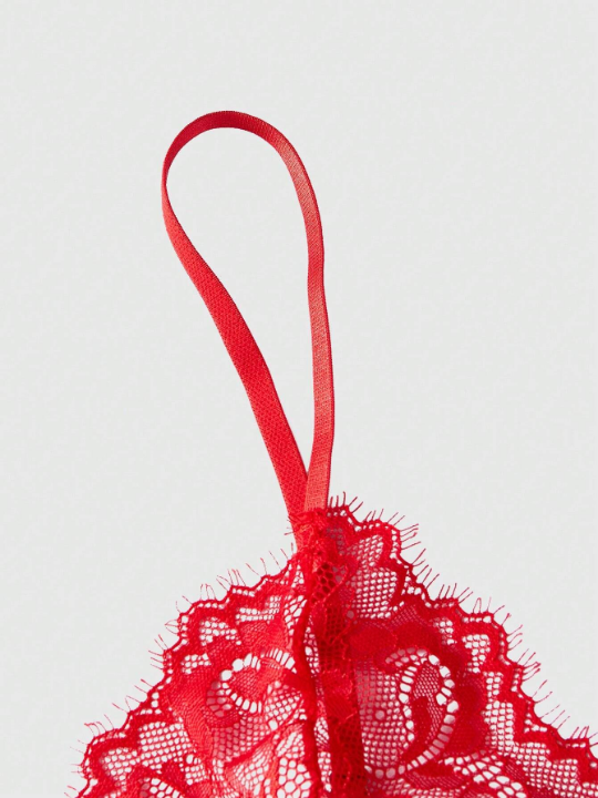 ROMWE Goth Women's Cut-Out Eyelash Lace Bodysuit Sexy Lingerie