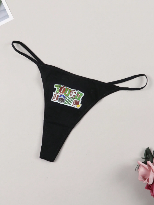 Ladies' Sexy Breathable Thin Football Letter Pattern T-Back Panties