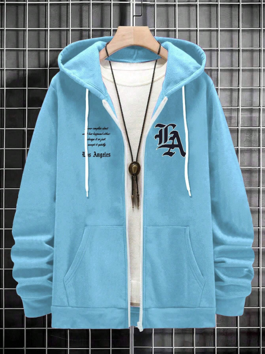 Manfinity EMRG Loose Fit Men's Hoodie With Letter Print And Zipper Front