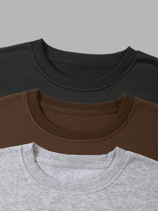 Men's Solid Color Round Neck Long Sleeve Sweatshirt