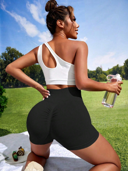 Yoga Basic 2pcs Solid Ruched Sports Shorts