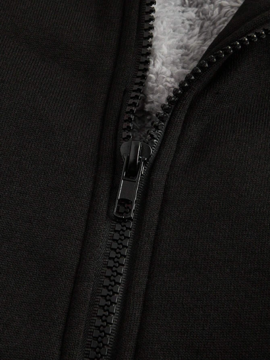 Manfinity Homme Men's Contrast Color Drawstring Hooded Fleece Sweatshirt