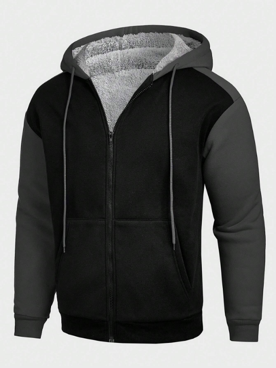 Manfinity Homme Men's Colorblock Drawstring Hooded Fleece Pullover Sweatshirt