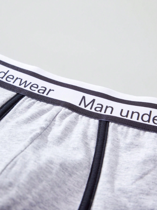 Men 3pcs Letter Graphic Contrast Binding Boxer Brief