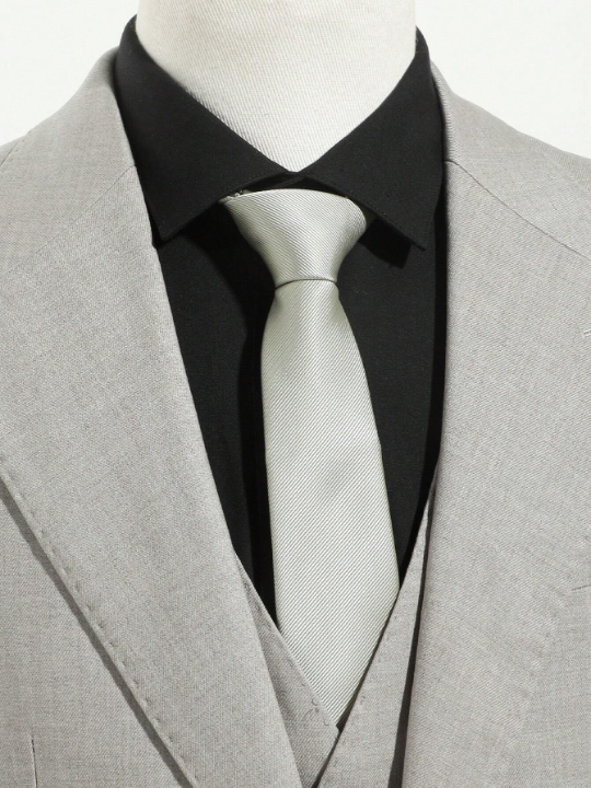 1pc Men's Solid Light Green 1200 Needle High Density Diagonal Stripe Tie, Suitable For Business And Daily Wear