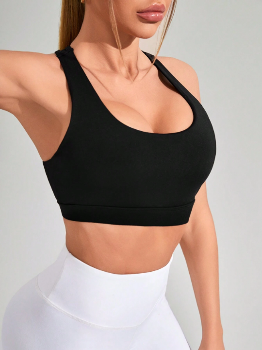 Women's Mesh Patchwork Yoga Sports Bra With Open Back Design
