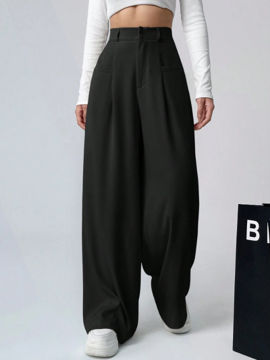 EZwear Ladies' Solid Color Pleated Trousers