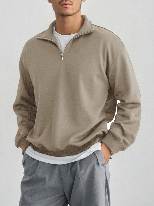 DAZY Men's Solid Color Half-Zipper Pullover Sweatshirt