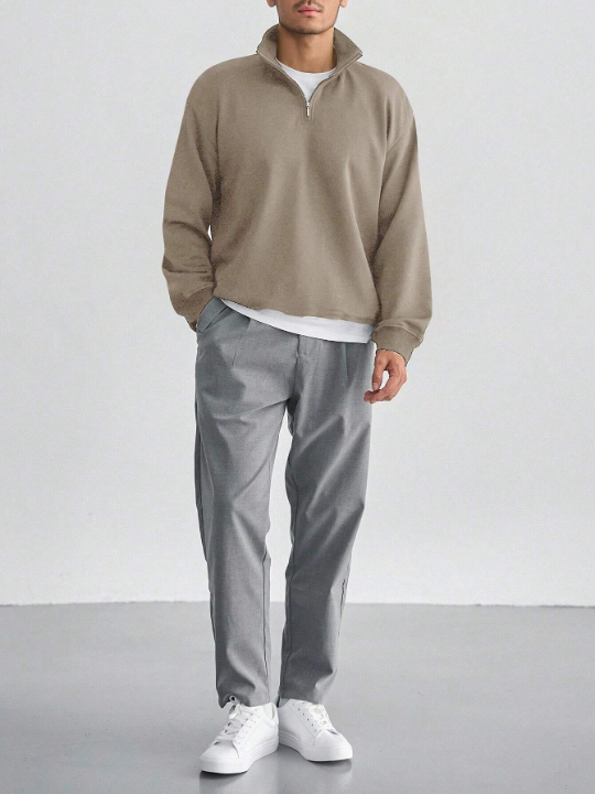 DAZY Men's Solid Color Half-Zipper Pullover Sweatshirt