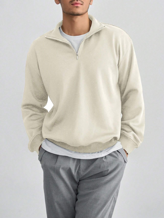 DAZY Men's Solid Color Half Zipper Pullover Sweatshirt
