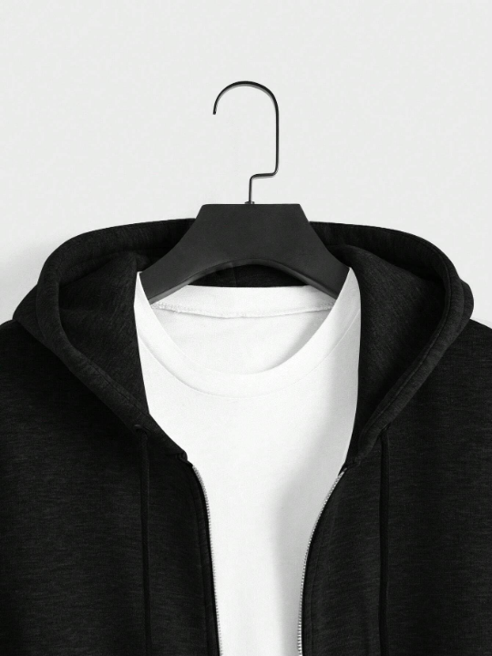 Cottnline Men Zip Up Drawstring Thermal Lined Hoodie Without Tee