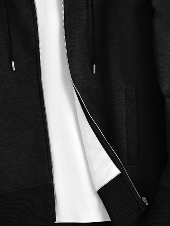 Cottnline Men Zip Up Drawstring Thermal Lined Hoodie Without Tee