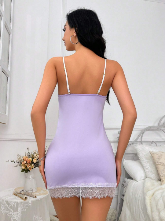 Lace Trimmed Women's Sexy Satin Cami Dress