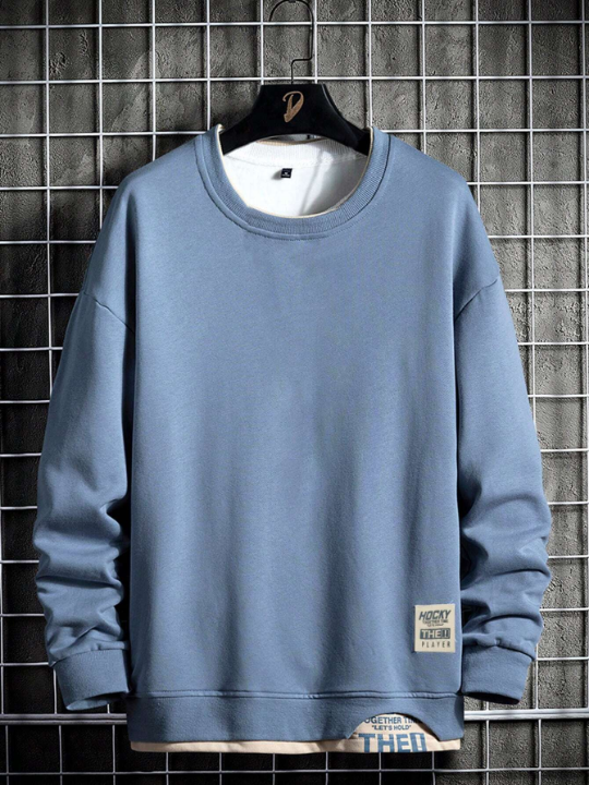 Men Letter Patched Drop Shoulder 2 In 1 Sweatshirt