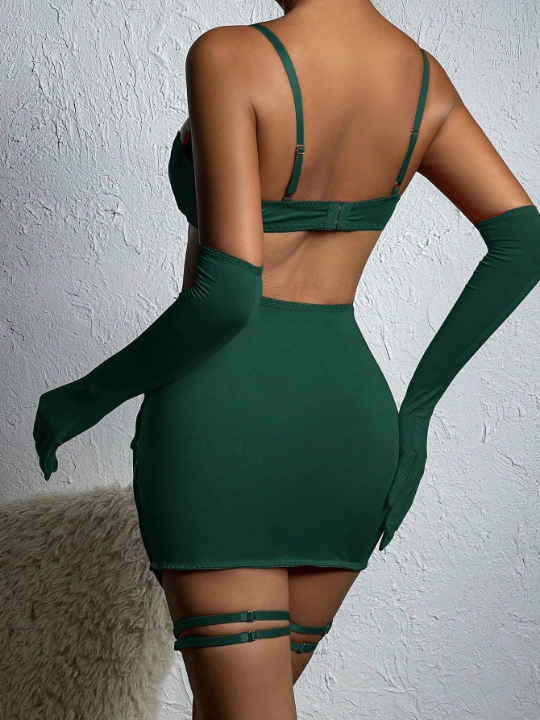 Nina Bonheur 4pcs/Set Women's Sexy Lace Bra & Short Skirt & Gloves & Leg Ring