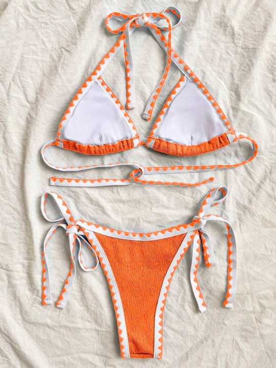 2024 New Design Color-Block V-Neck Halter Bikini Swimwear Set