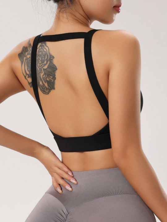 Yoga Basic Solid Color Round Neck Sleeveless Sports Top With Backless Design