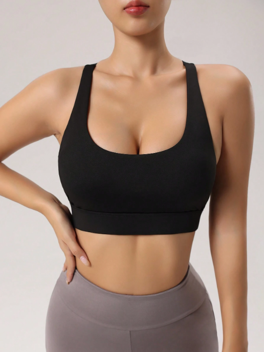 Yoga Basic Solid Color Round Neck Sleeveless Sports Top With Backless Design