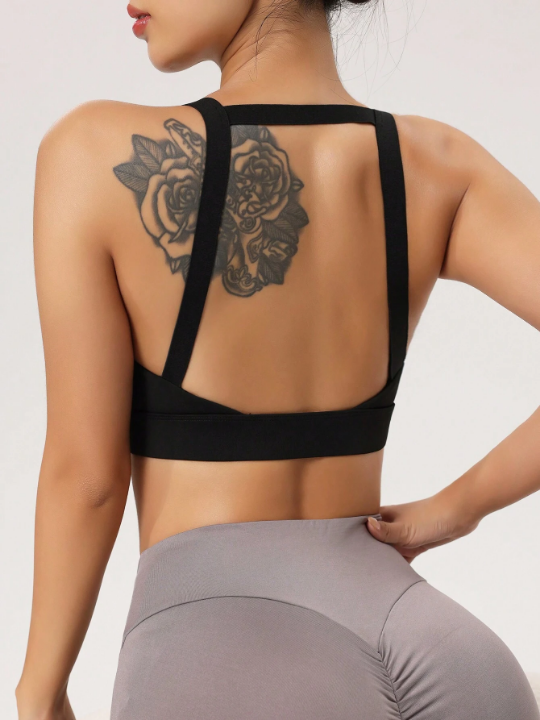 Yoga Basic Solid Color Round Neck Sleeveless Sports Top With Backless Design