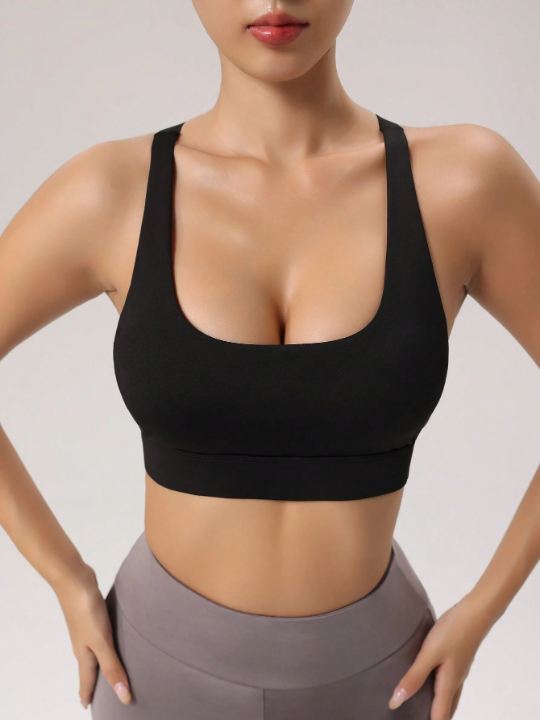 Yoga Basic Solid Color Round Neck Sleeveless Sports Top With Backless Design