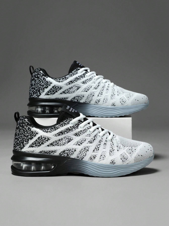 Men's Lace-Up Air Cushion Thick Bottom Running Shoes, Outdoor Leisure Sport Shoes, Suitable For Fitness, Jogging And Walking