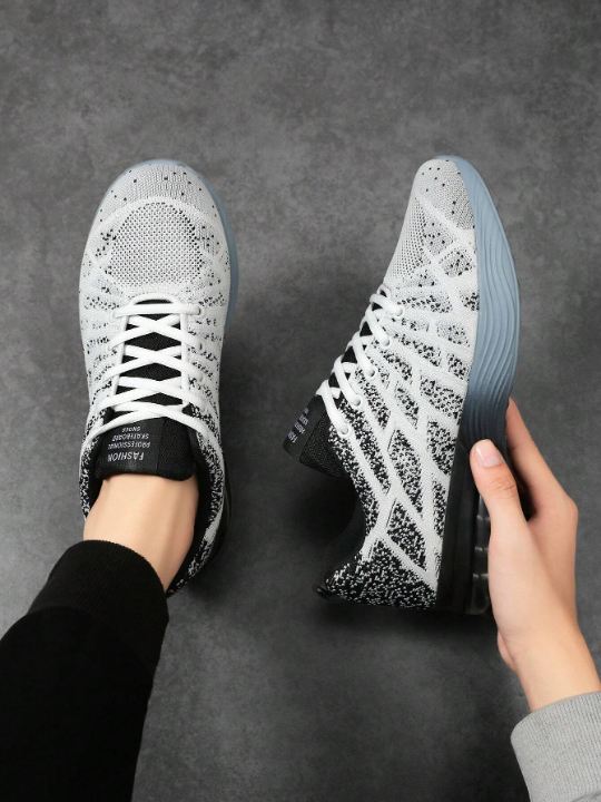 Men's Lace-Up Air Cushion Thick Bottom Running Shoes, Outdoor Leisure Sport Shoes, Suitable For Fitness, Jogging And Walking