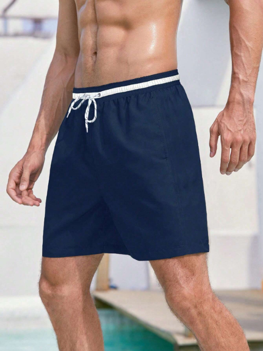 Manfinity Swimmode Men Striped Trim Drawstring Waist Swim Trunks