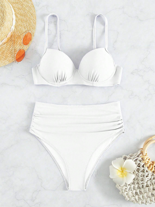 Swim Vcay Solid Color Bikini Set With Underwire And Thin Straps