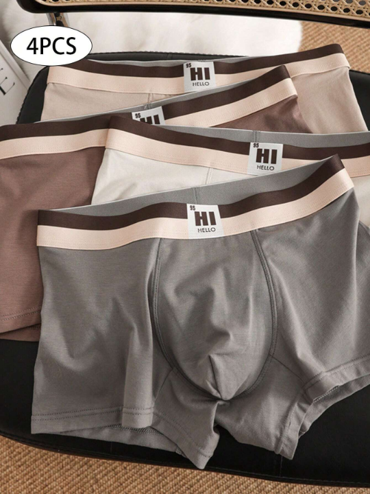Men's 4pcs Melange Color Breathable Boxer Briefs For Fall/Winter