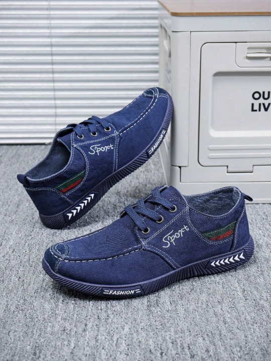 Men's Beijing Cloth Shoes, Breathable Casual Sneakers With Lace-up, Denim Canvas Slip-on, Lightweight & Odor Resistant Sports Shoes