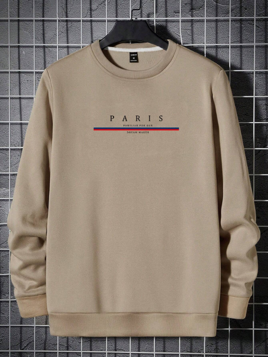 Manfinity Homme Loose Fit Men's Warm Lined Sweatshirt With Letter Print