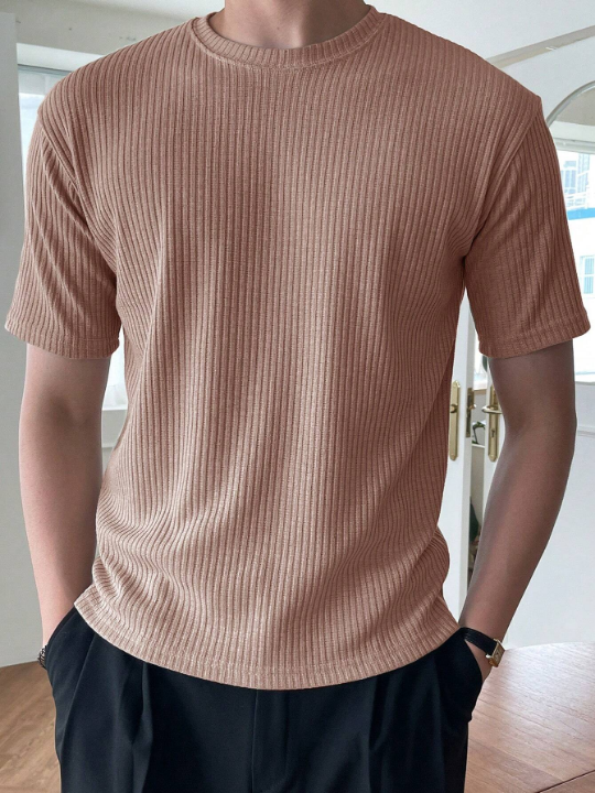 DAZY Men's Solid Color Ribbed Knit Summer T-Shirt