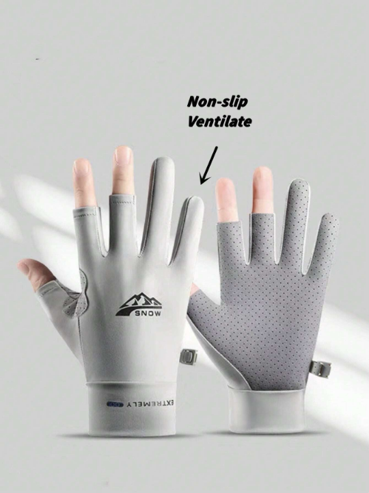 1pair Unisex Summer Uv Protection Cooling Outdoor Sports Fishing Touchscreen Gloves For Driving, Riding, Breathable