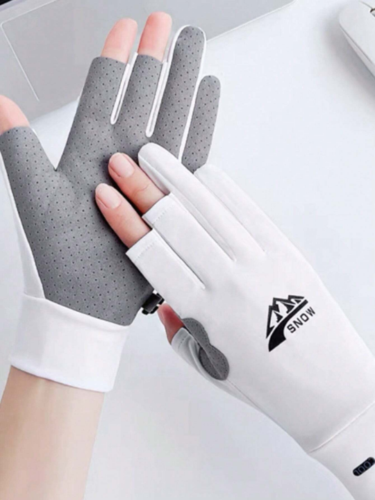 1 Pair Summer Unisex Anti-Uv Ice Cooling Outdoor Sports Fishing Touch Screen Gloves, Breathable For Driving & Cycling