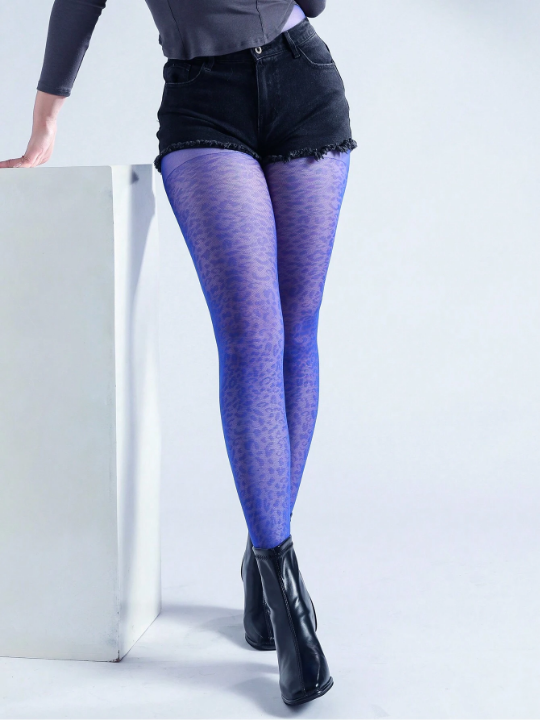 1pair 30d Leopard Pattern Jacquard Colored Silk Stockings, Spring/Summer All-Match