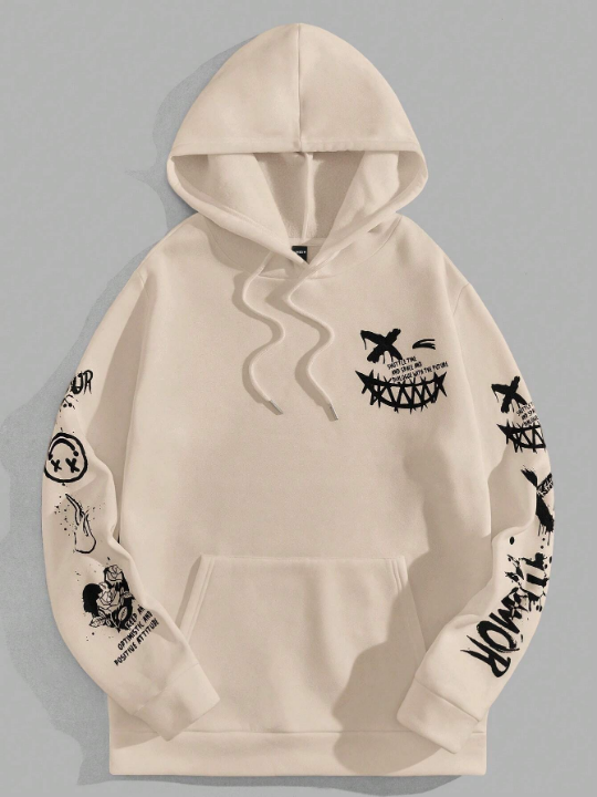 Manfinity EMRG Men's Long Sleeve Knitted Hoodie With Slogan & Printed