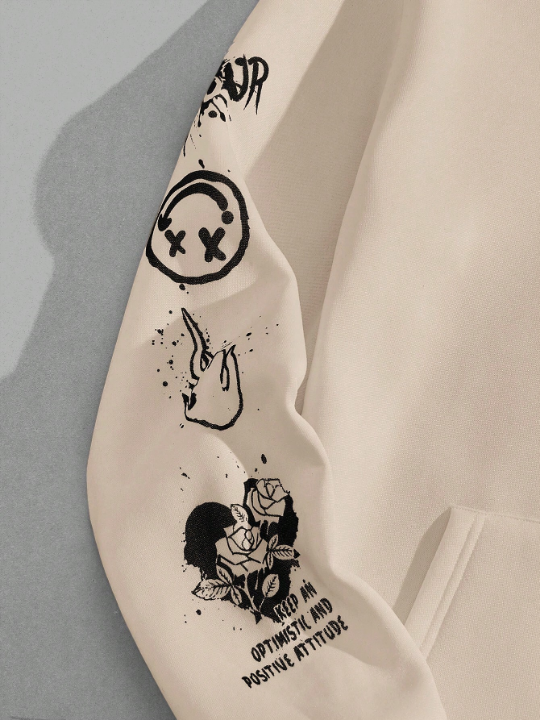 Manfinity EMRG Men's Long Sleeve Knitted Hoodie With Slogan & Printed