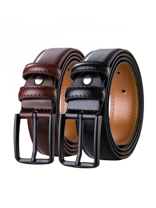 1pc 3.3cm Width Western Style Men's Leather Belt With Buckle. Suitable For Casual Wear & Gift For Male Friends