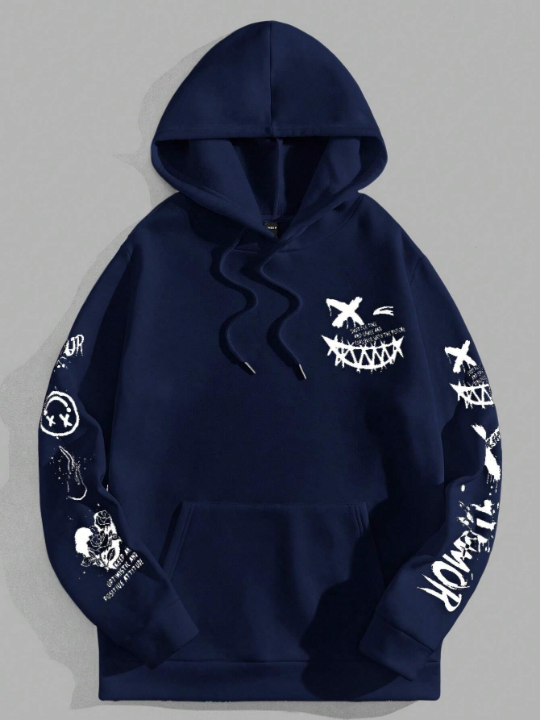 Manfinity EMRG Men's Knitted Hoodie With Face Slogan Print