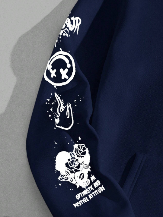 Manfinity EMRG Men's Knitted Hoodie With Face Slogan Print