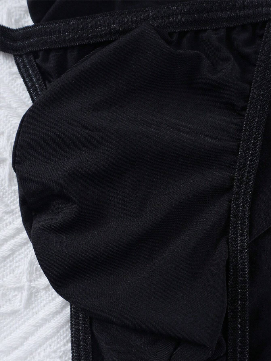 Men's Low-Waist Elastic Butt Triangle Bikini Underwear Ice Silk Sexy Sheer Thin Convex Pouch Black Briefs