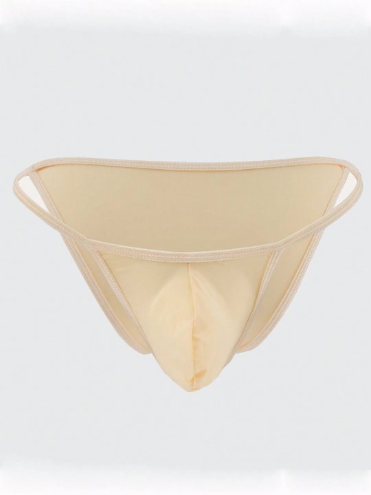 Men's Low-Rise Elastic Buttocks Triangle Briefs Bikini Underwear Ice Silk Sexy See-Through Ultra-Thin Pouch Skin Color