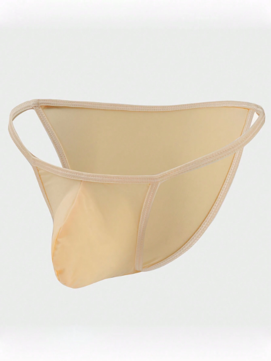 Men's Low-Rise Elastic Buttocks Triangle Briefs Bikini Underwear Ice Silk Sexy See-Through Ultra-Thin Pouch Skin Color