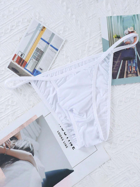 Men's Low Waist Stretchy Butt Lifter Briefs Bikini Briefs Icy Silk Underwear See-Through Ultra-Thin Pouch White Panties